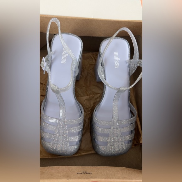Melissa Party Glitter Clear Jelly Heels Size 6 Silver Sparkle Sandals - Picture 2 of 5